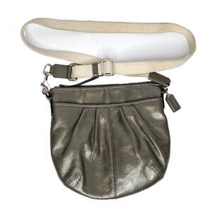 Y2K Coach Crossbody Purse Gray Wrinkled Patent Leather Canvas Strap